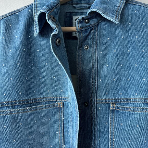 Stoosh Vintage Denim Studded Rhinestone Shacket NWT! Western jean jacket large - Picture 7 of 16
